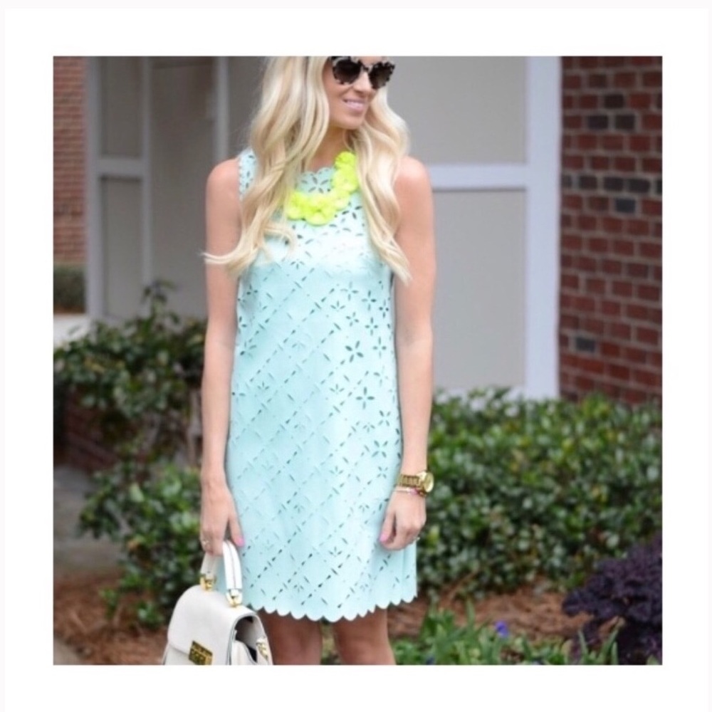 J. Crew Mint Eyelet Lasercut Shift Dress